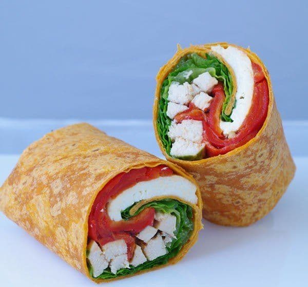 Grilled chicken, roasted red pepper and fresh mozzarella wrap