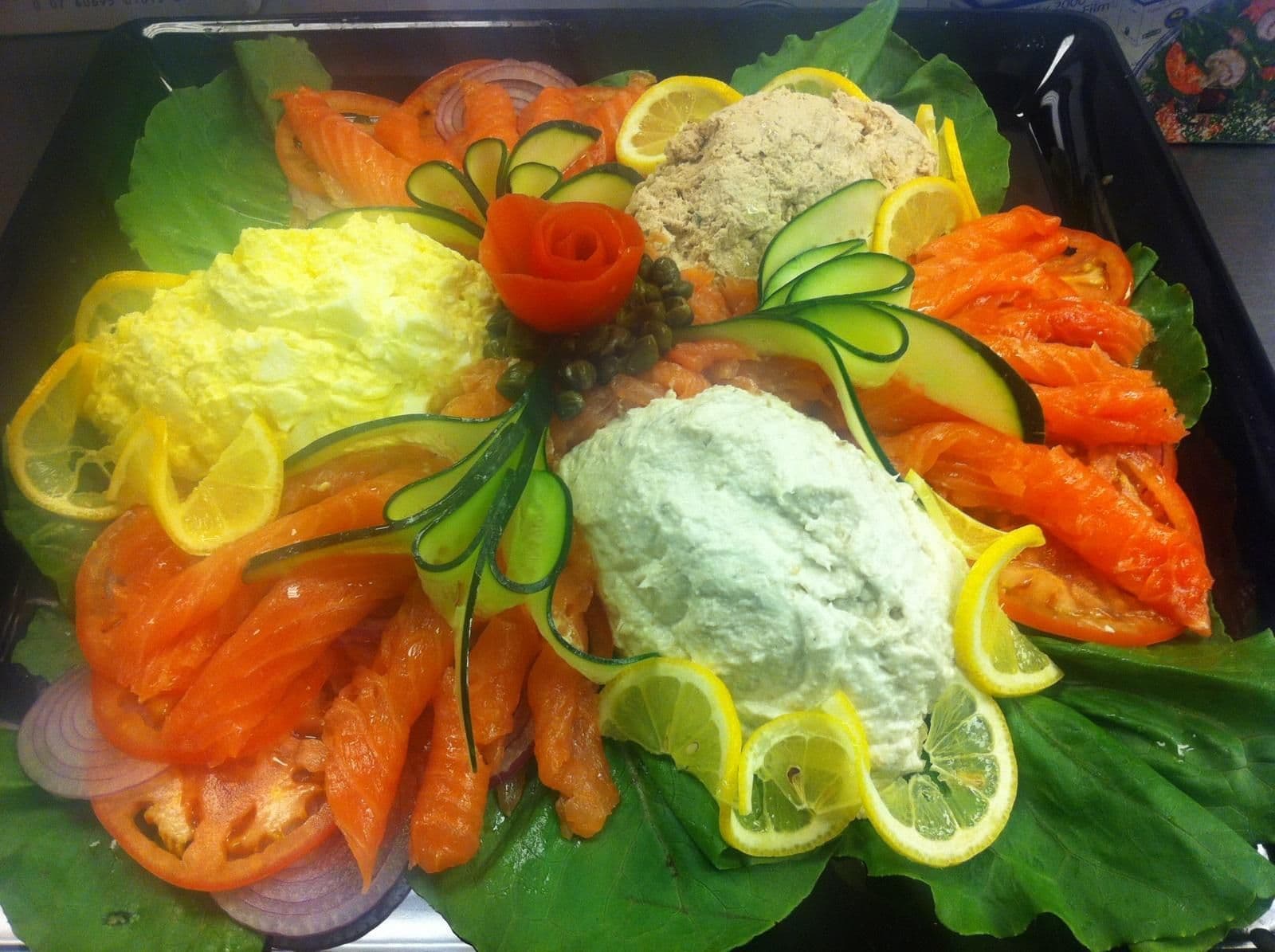 Whitefish, tuna and egg salad platter for a bagel catering order in Secaucus NJ