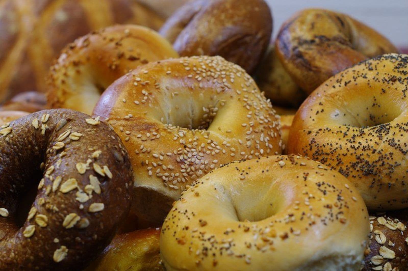 Fresh-baked bagel assortment for an office breakfast catering order in New Jersey