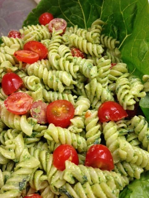 Walnut spinach pesto pasta salad tray